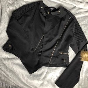 Black cropped moto jacket
